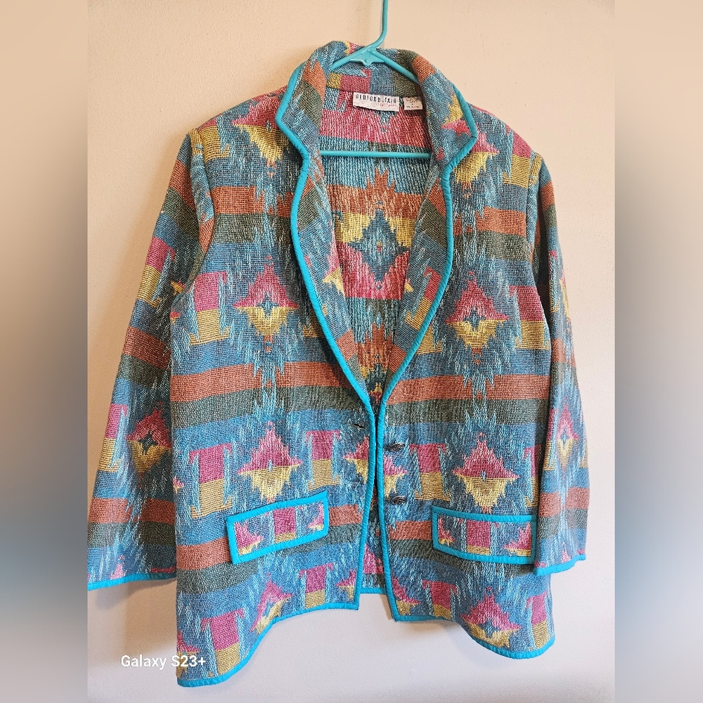 Vintage Bedford Fair Womens Sourhwestern Tapesty Blazer Size XL - Picture 2 of 13